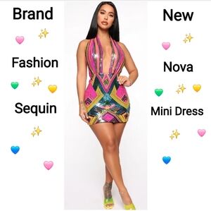 Fashion Nova Vibrant Sequin Mini Dress, Size L